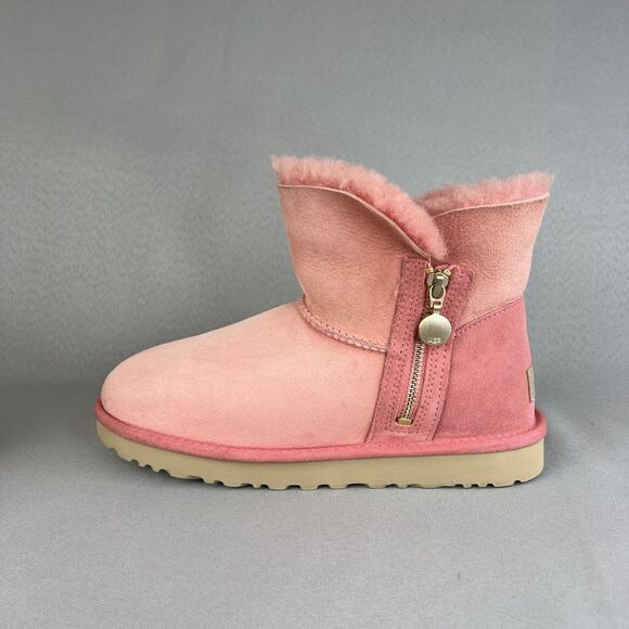 Womens UGG Australia Boots Sz 8 Bailey Mini Zip Pink Suede Wool Ankle Boho Shoes - Picture 4 of 16